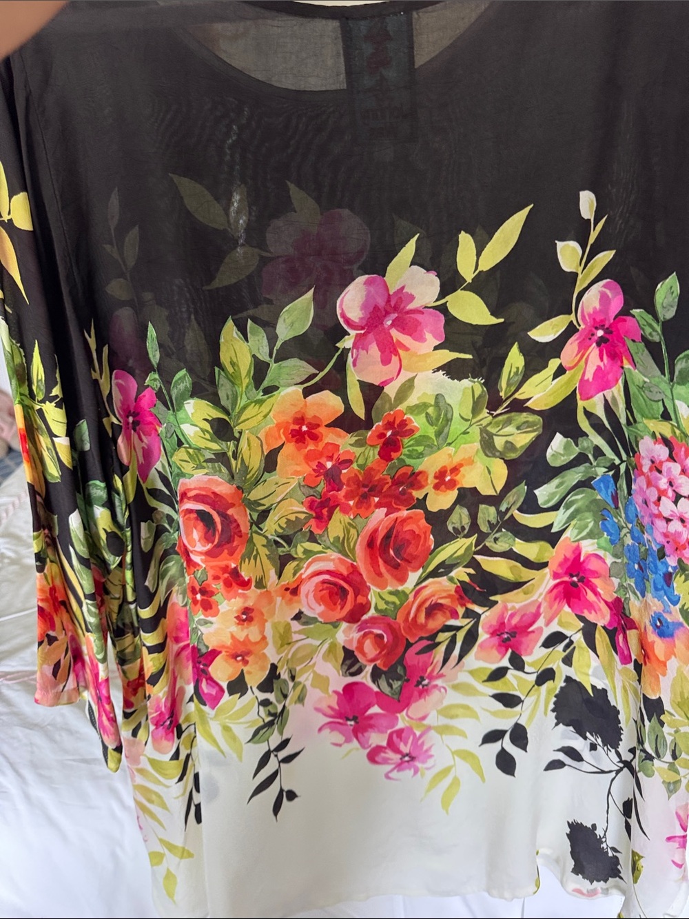 Johnny Was Black Floral Ombre Tunic with Multicolor Blooms - Picture 2 of 3